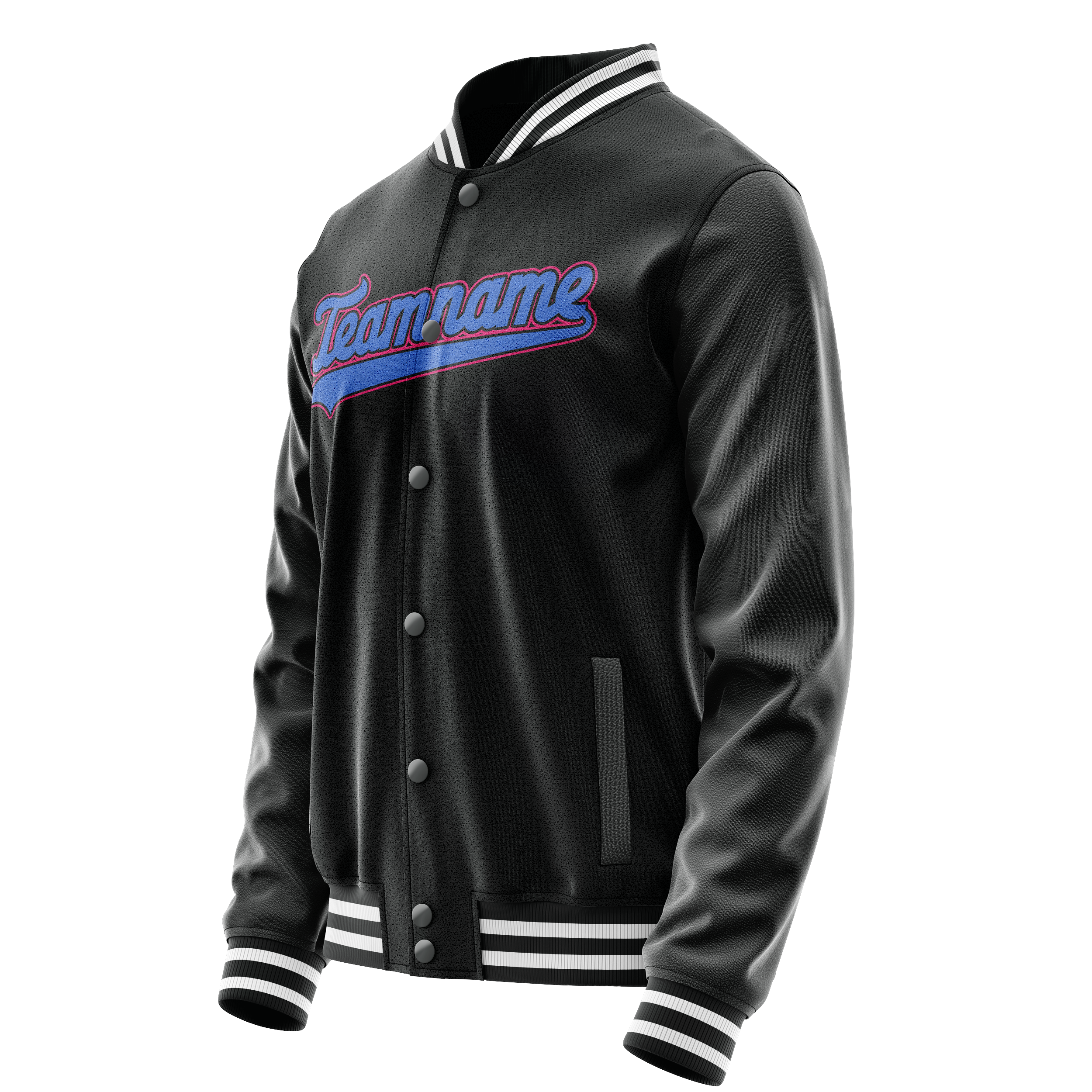 Custom Black Light-Blue Solid Color Varsity Letterman Jacket JA02240617XF003