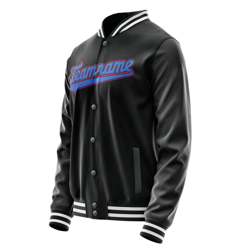 Custom Black Light-Blue Solid Color Varsity Letterman Jacket JA02240617XF003