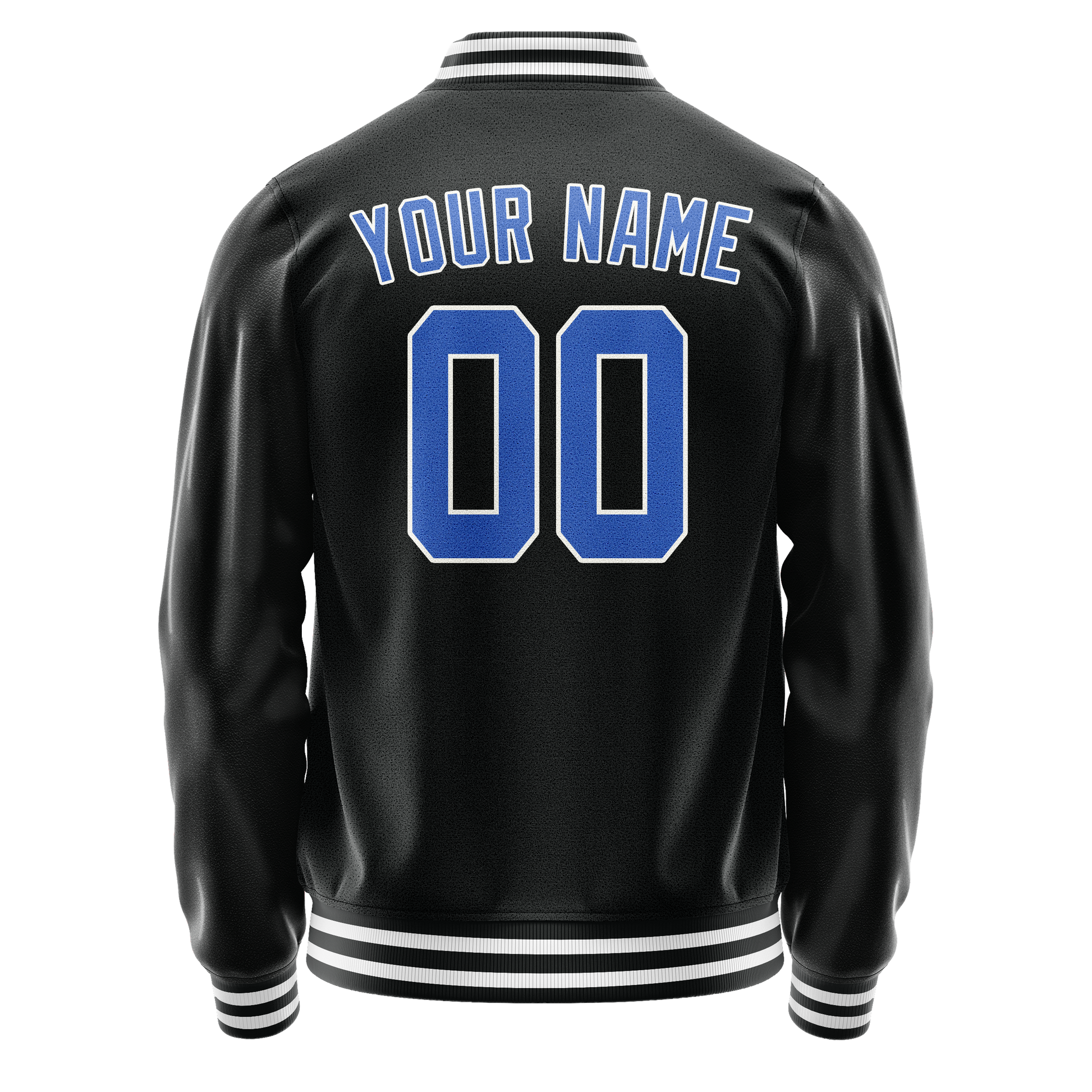 Custom Black Light-Blue Solid Color Varsity Letterman Jacket JA02240617XF009
