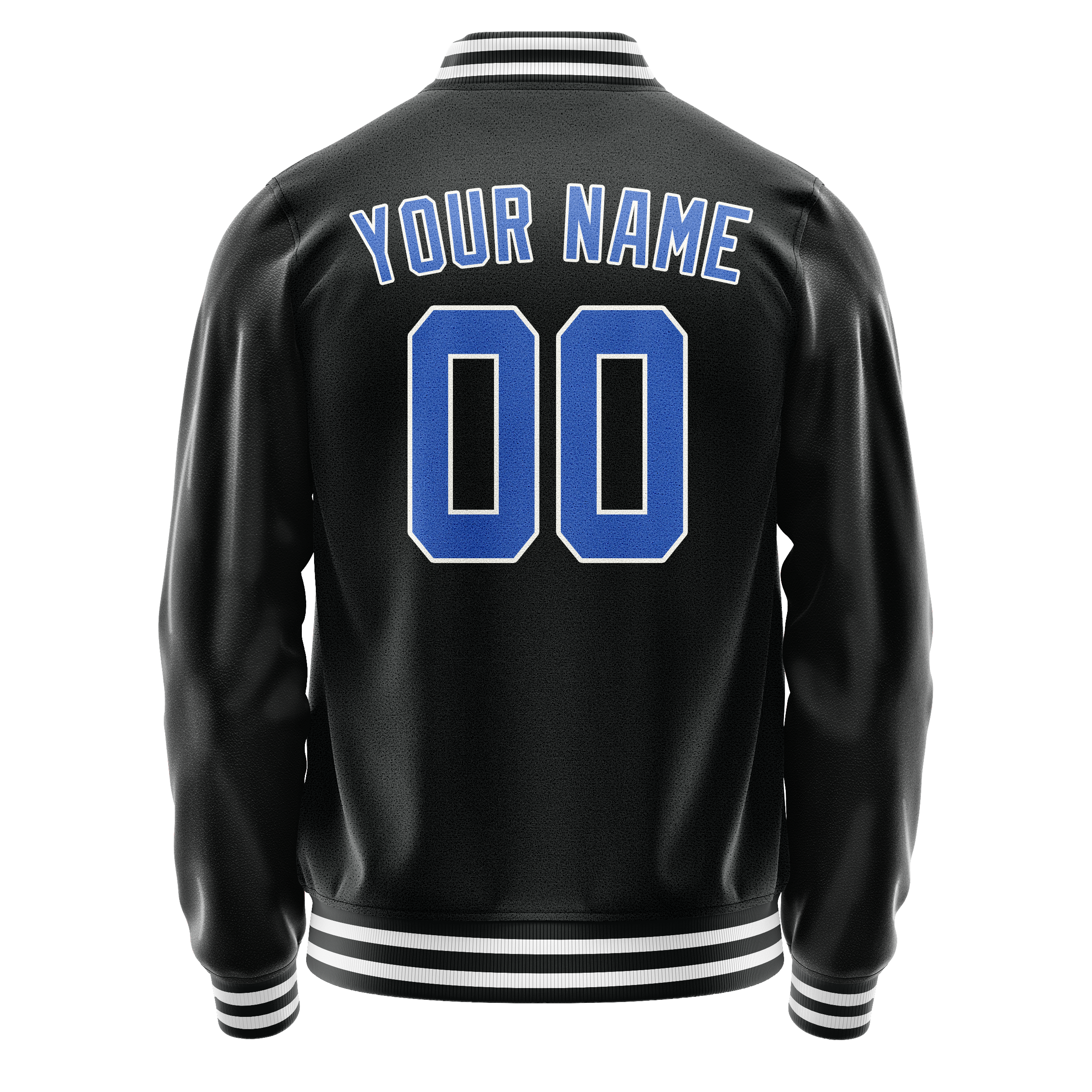 Custom Black Light-Blue Solid Color Varsity Letterman Jacket JA02240617XF009