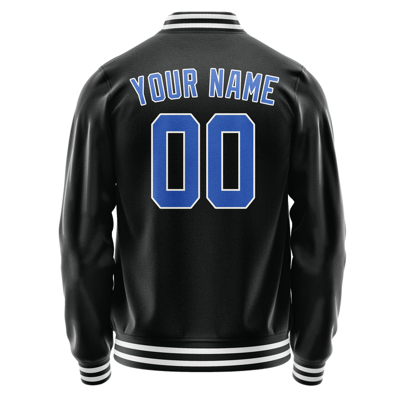 Custom Black Light-Blue Solid Color Varsity Letterman Jacket JA02240617XF009