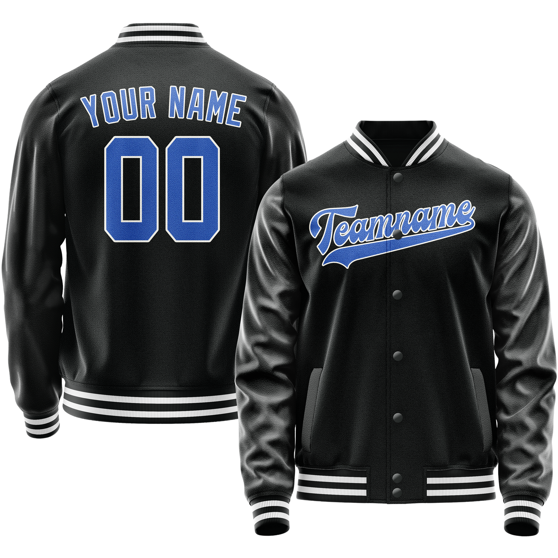 Custom Black Light-Blue Solid Color Varsity Letterman Jacket JA02240617XF009