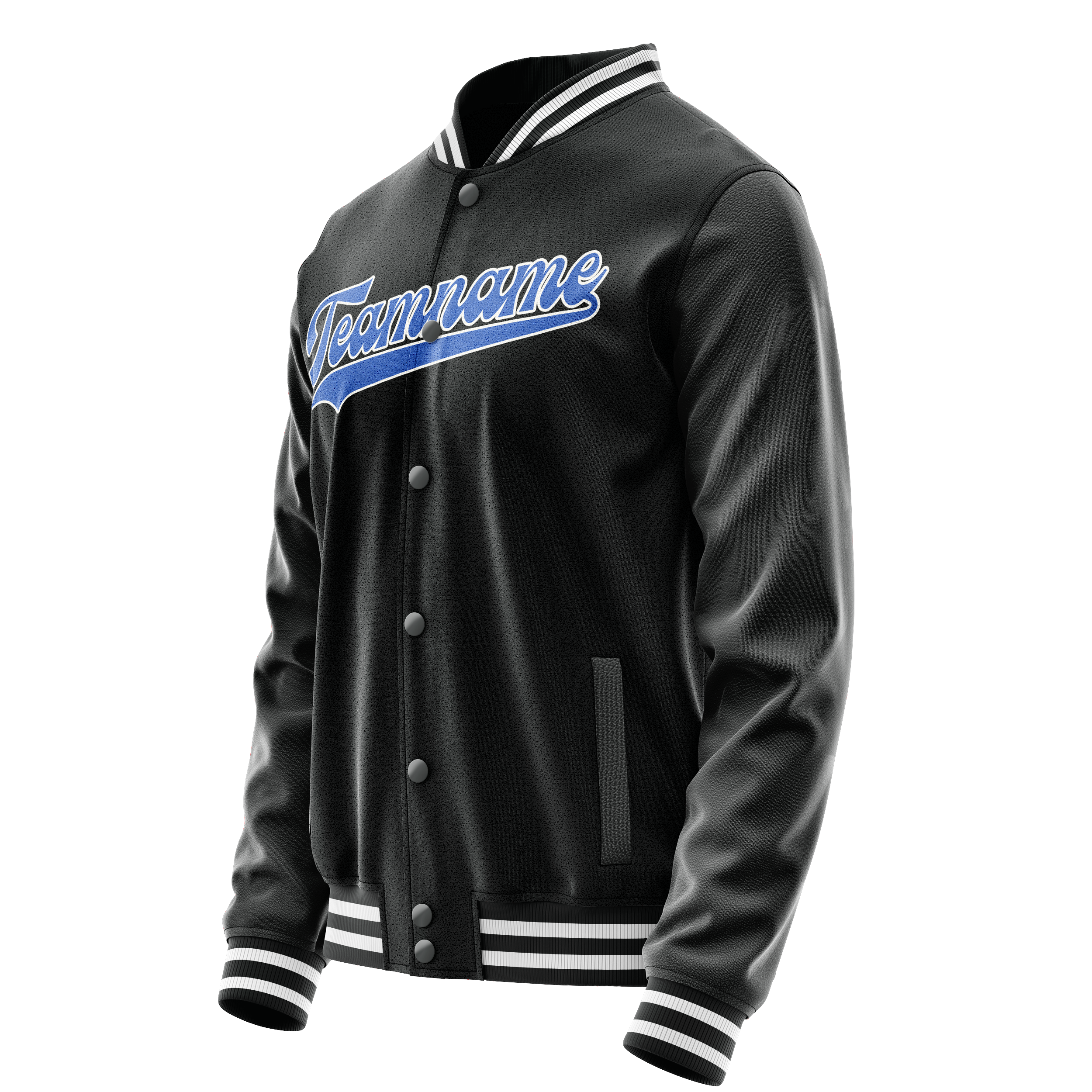 Custom Black Light-Blue Solid Color Varsity Letterman Jacket JA02240617XF009