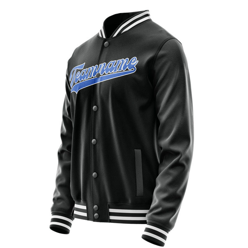 Custom Black Light-Blue Solid Color Varsity Letterman Jacket JA02240617XF009