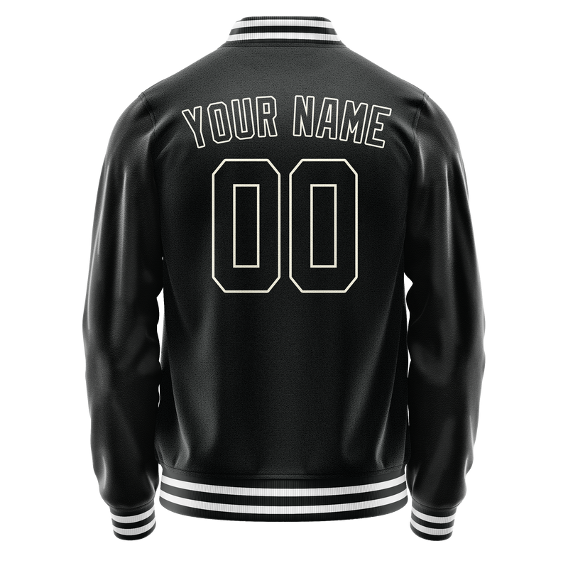 Custom Black White Solid Color Varsity Letterman Jacket JA02240617XF028