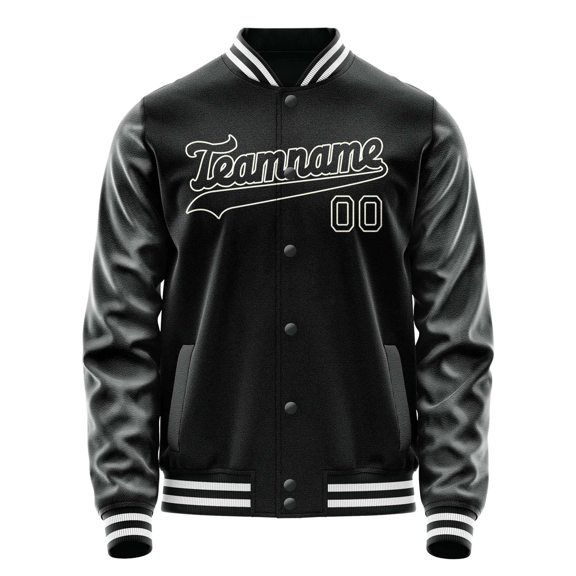 Custom Black White Solid Color Varsity Letterman Jacket JA02240617XF028