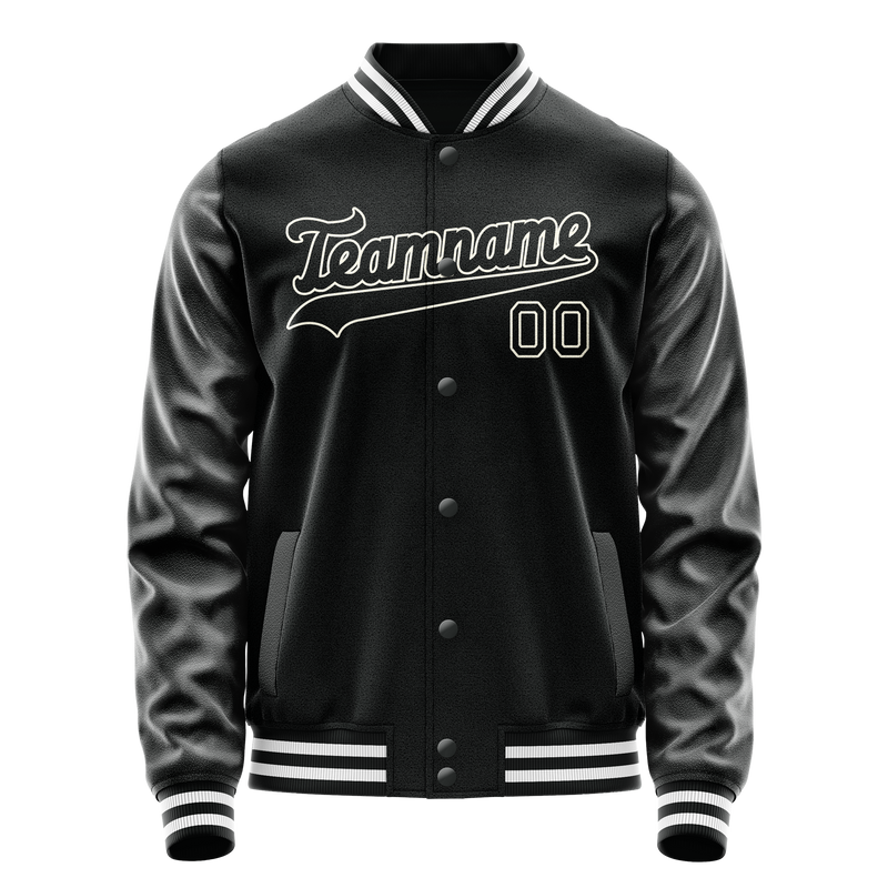 Custom Black White Solid Color Varsity Letterman Jacket JA02240617XF028