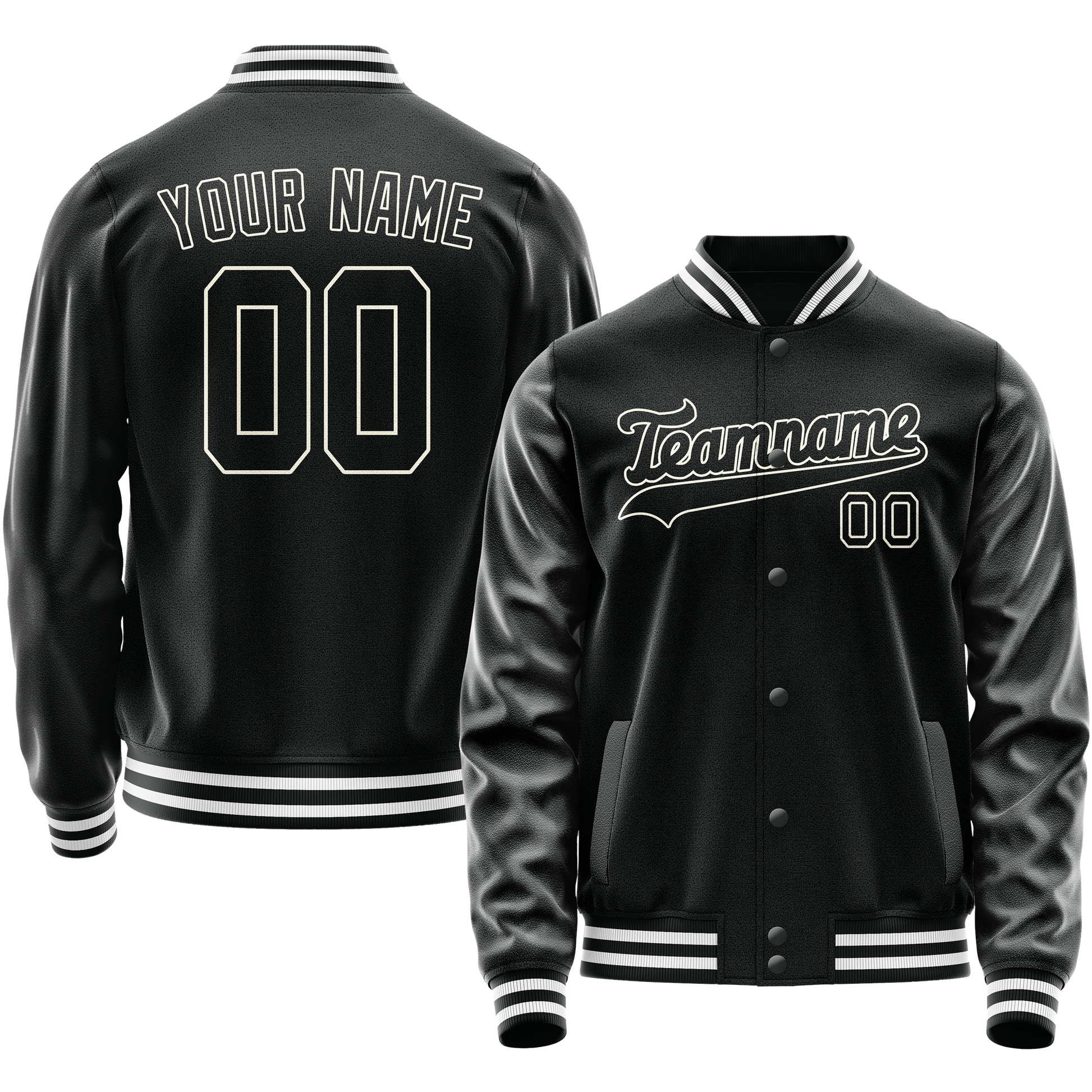 Custom Black White Solid Color Varsity Letterman Jacket JA02240617XF028