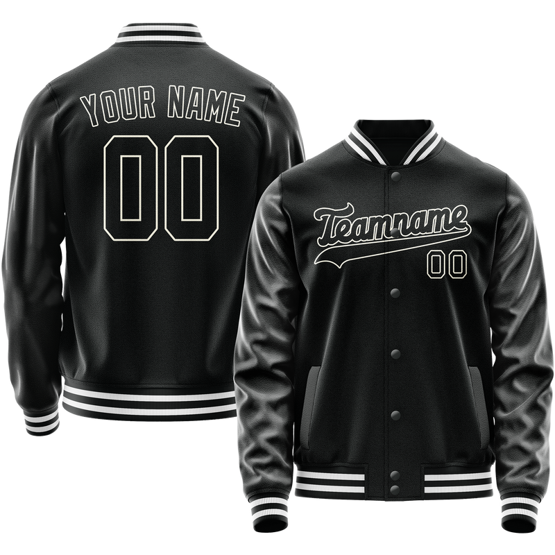 Custom Black White Solid Color Varsity Letterman Jacket JA02240617XF028