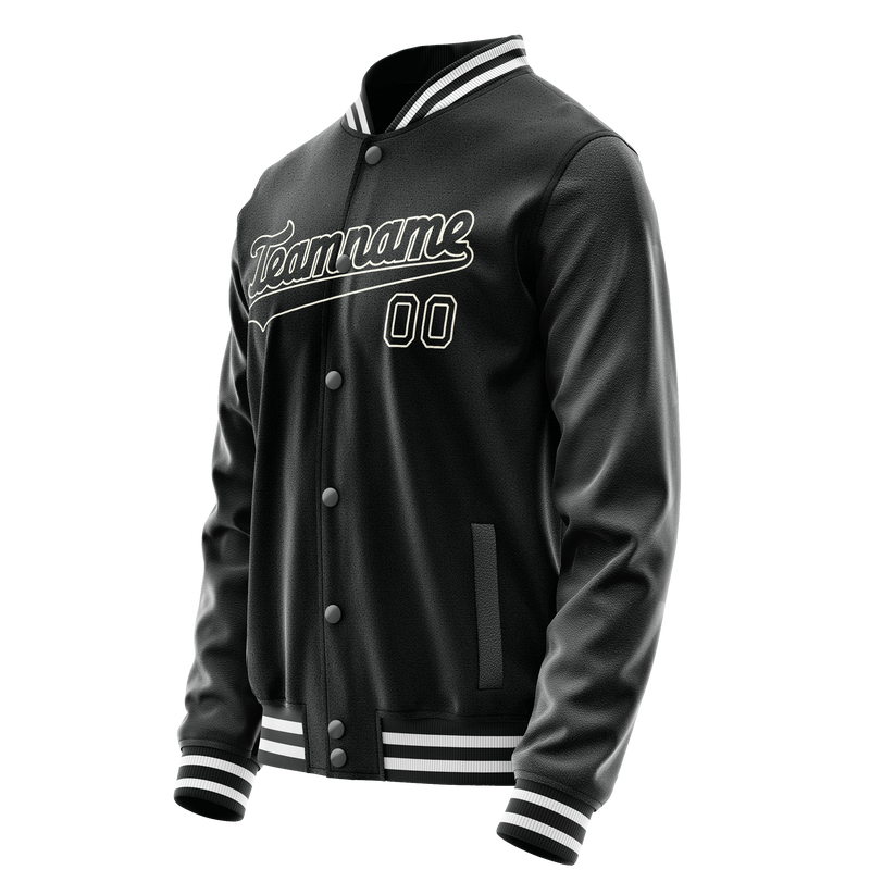Custom Black White Solid Color Varsity Letterman Jacket JA02240617XF028