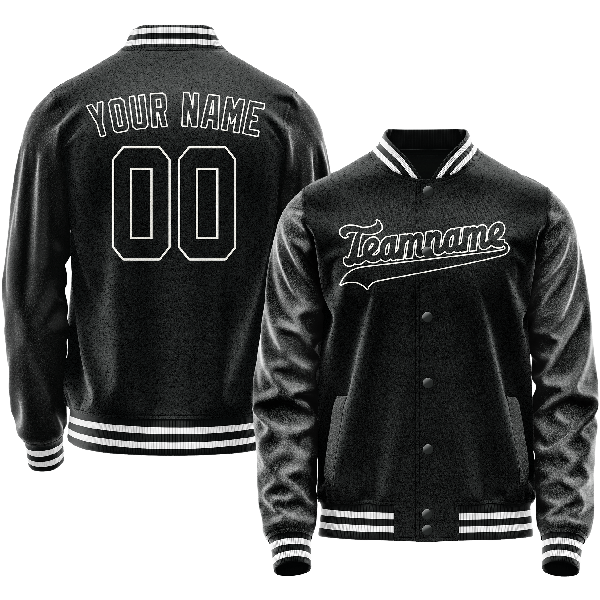 Custom Black White Solid Color Varsity Letterman Jacket JA02240617XF002