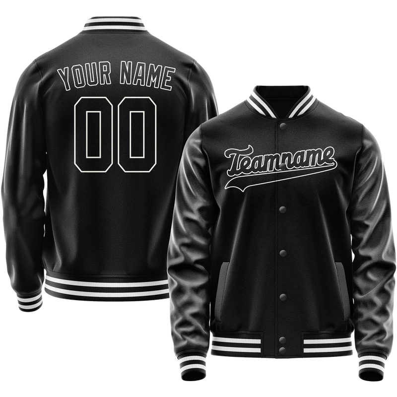 Custom Black White Solid Color Varsity Letterman Jacket JA02240617XF002