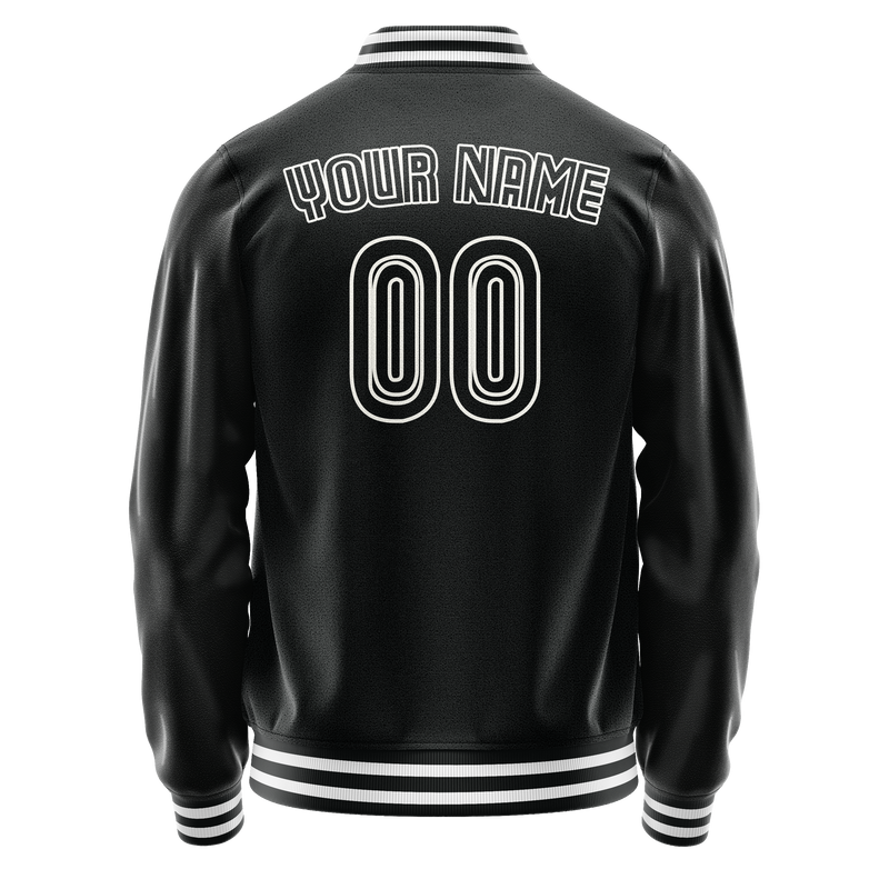 Custom Black White Solid Color Varsity Letterman Jacket JA02240617XF029