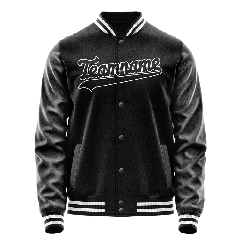 Custom Black White Solid Color Varsity Letterman Jacket JA02240617XF029