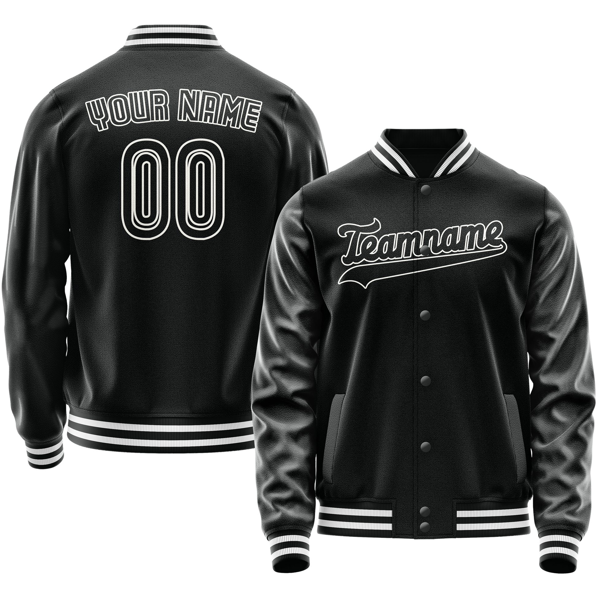 Custom Black White Solid Color Varsity Letterman Jacket JA02240617XF029
