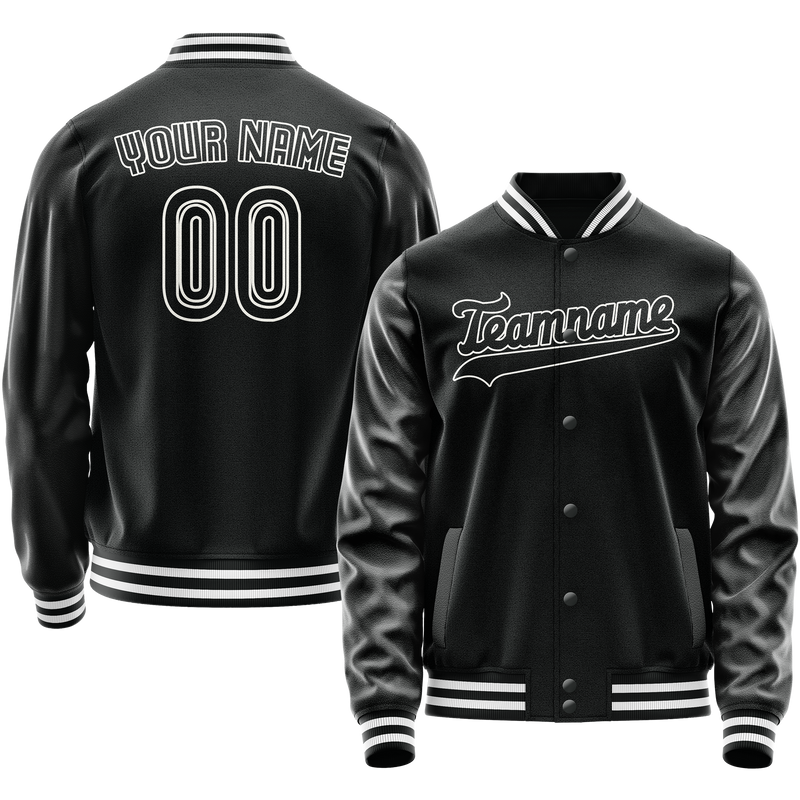 Custom Black White Solid Color Varsity Letterman Jacket JA02240617XF029