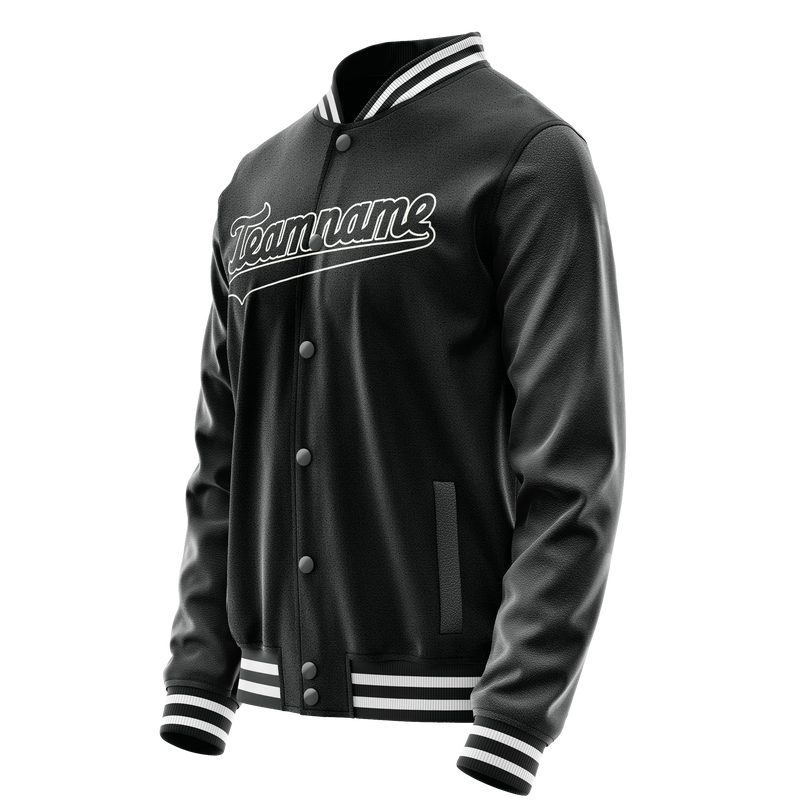 Custom Black White Solid Color Varsity Letterman Jacket JA02240617XF029