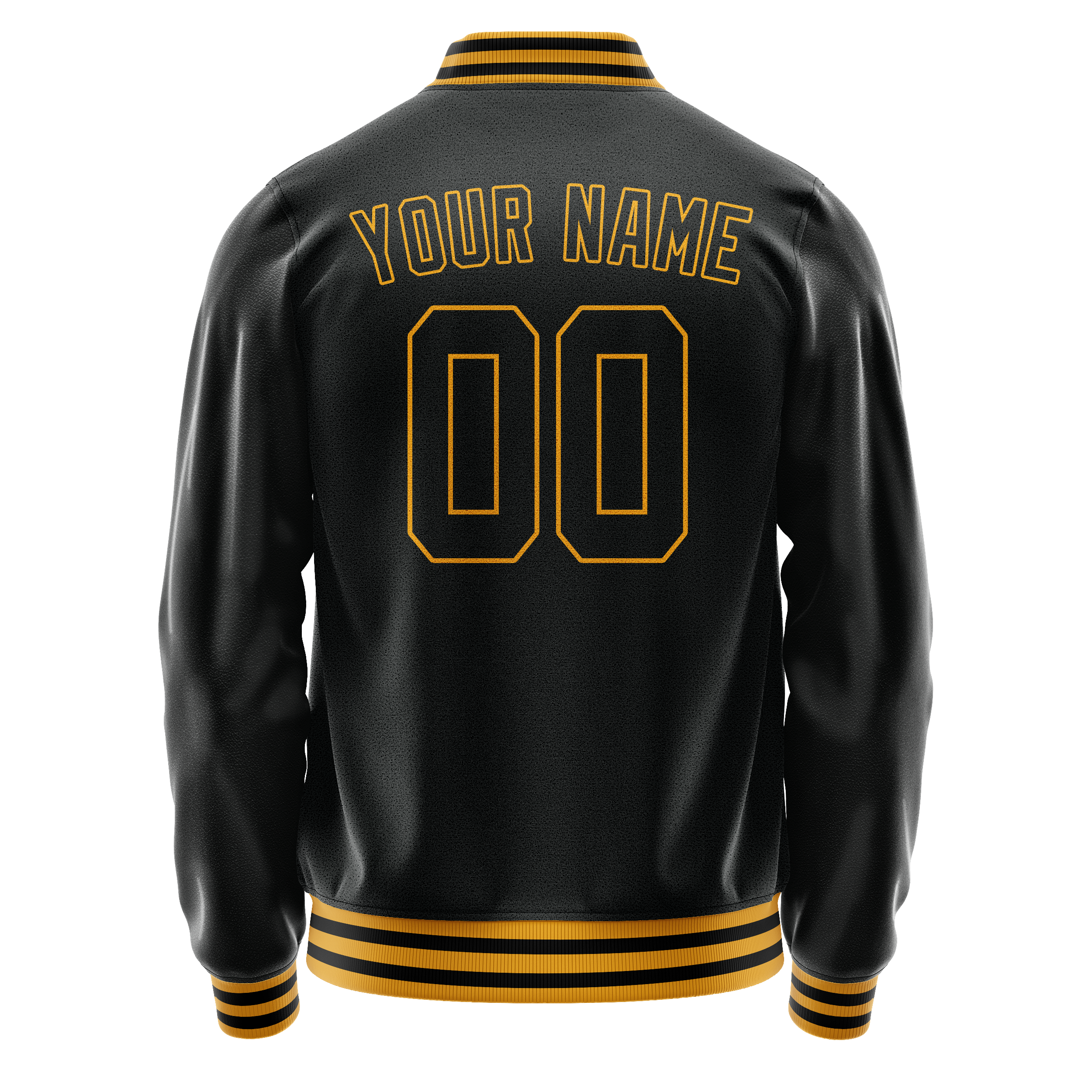 Custom Black Old-Gold Solid Color Varsity Letterman Jacket JA02240617XF027