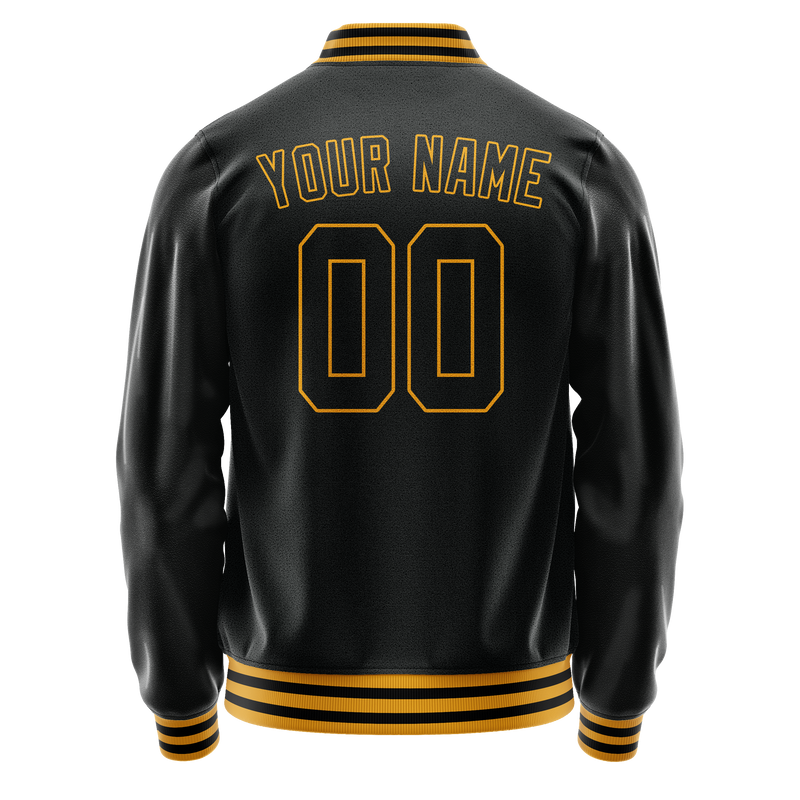 Custom Black Old-Gold Solid Color Varsity Letterman Jacket JA02240617XF027