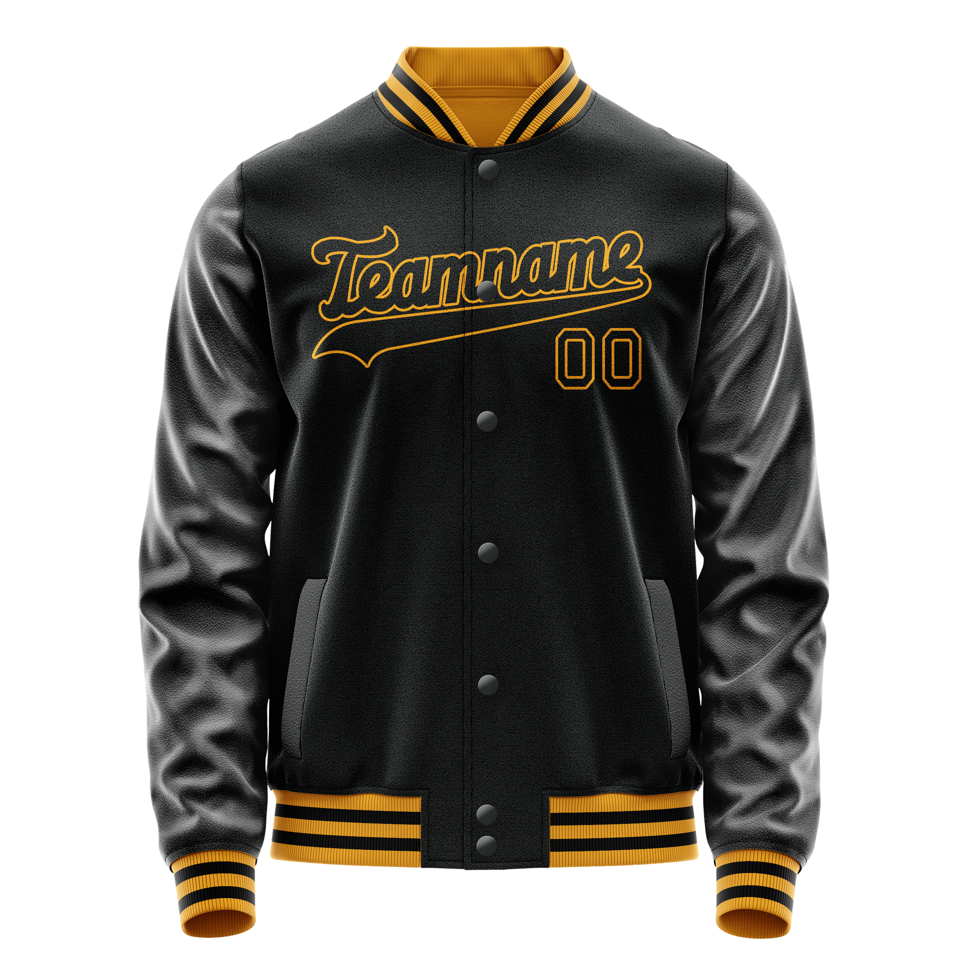 Custom Black Old-Gold Solid Color Varsity Letterman Jacket JA02240617XF027