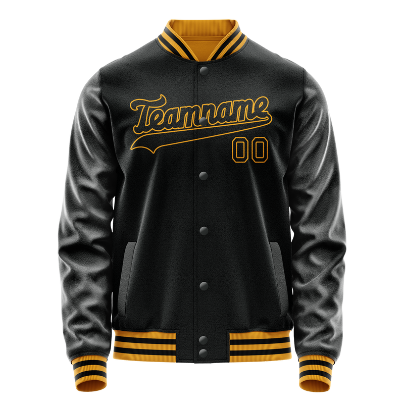 Custom Black Old-Gold Solid Color Varsity Letterman Jacket JA02240617XF027
