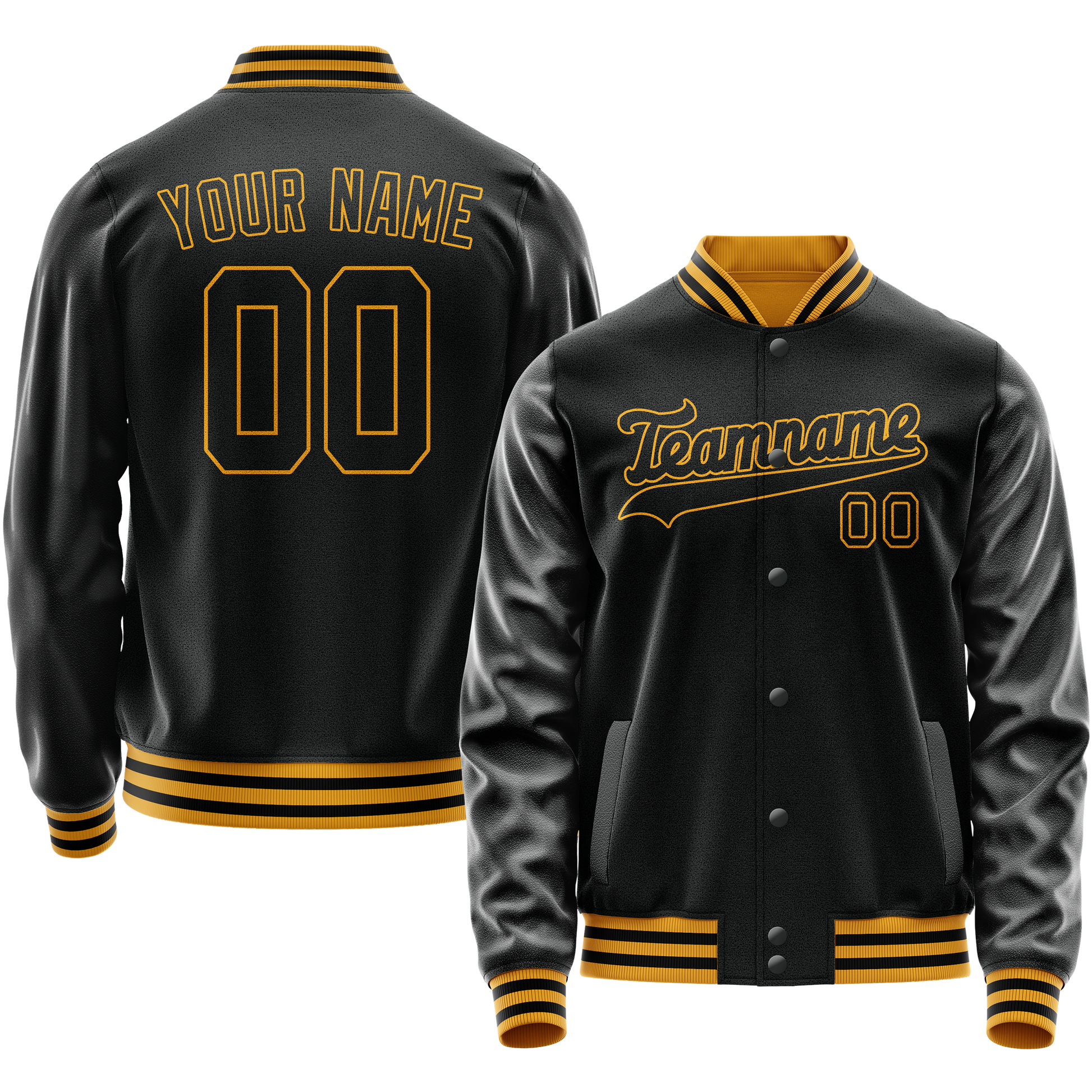 Custom Black Old-Gold Solid Color Varsity Letterman Jacket JA02240617XF027