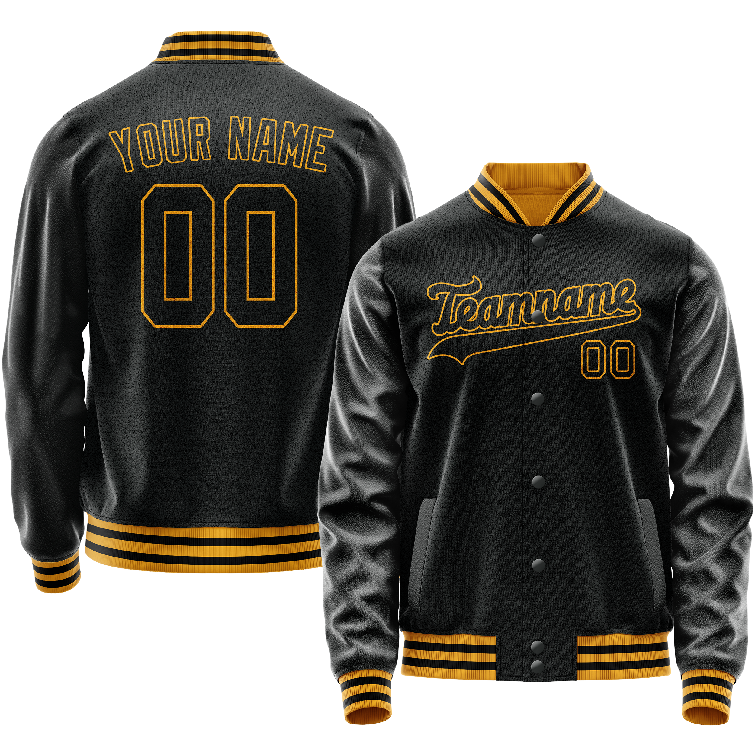 Custom Black Old-Gold Solid Color Varsity Letterman Jacket JA02240617XF027