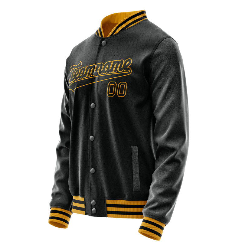 Custom Black Old-Gold Solid Color Varsity Letterman Jacket JA02240617XF027
