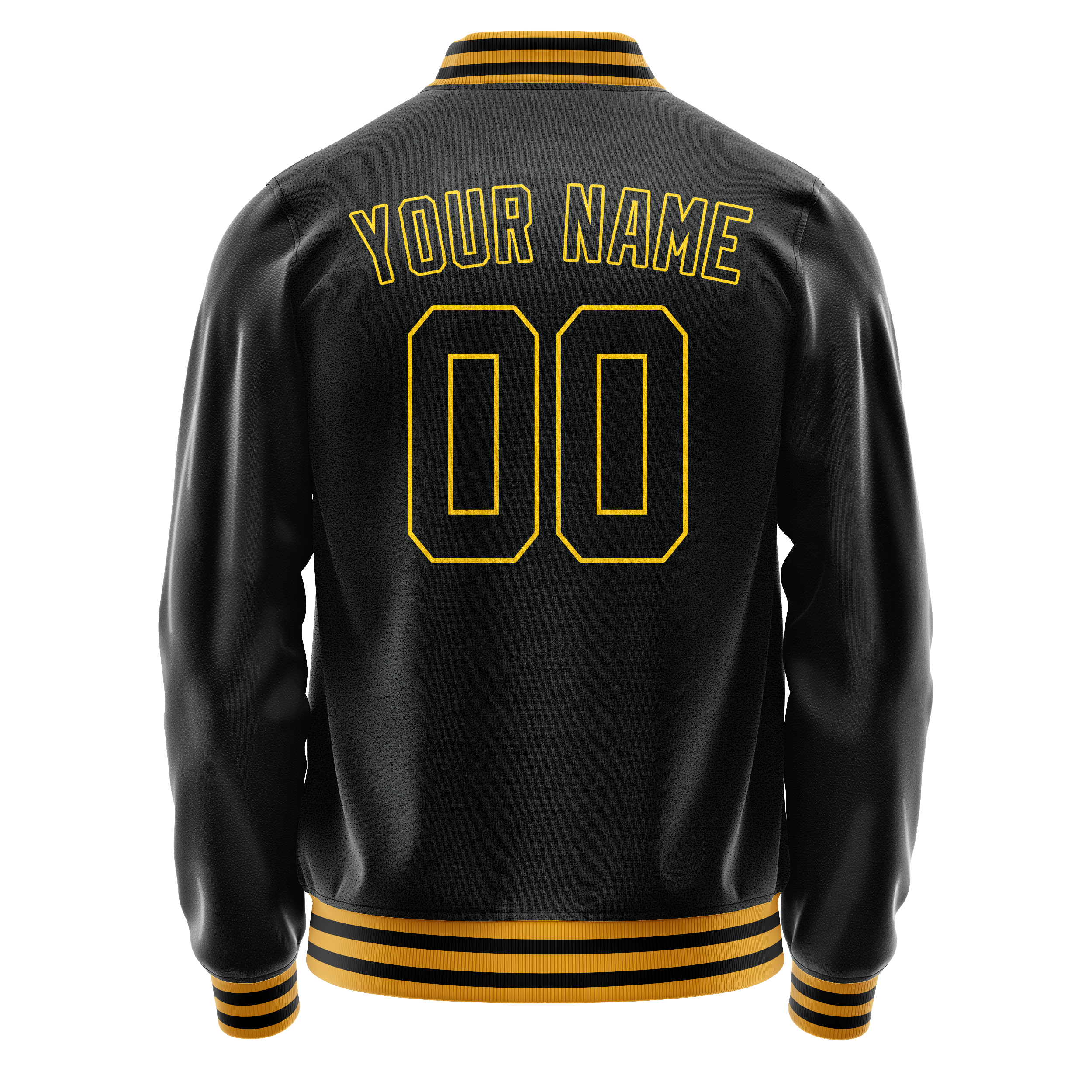 Custom Black Gold Solid Color Varsity Letterman Jacket JA02240617XF025