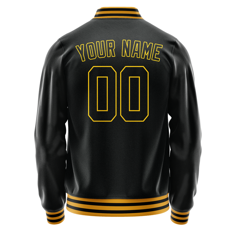 Custom Black Gold Solid Color Varsity Letterman Jacket JA02240617XF025