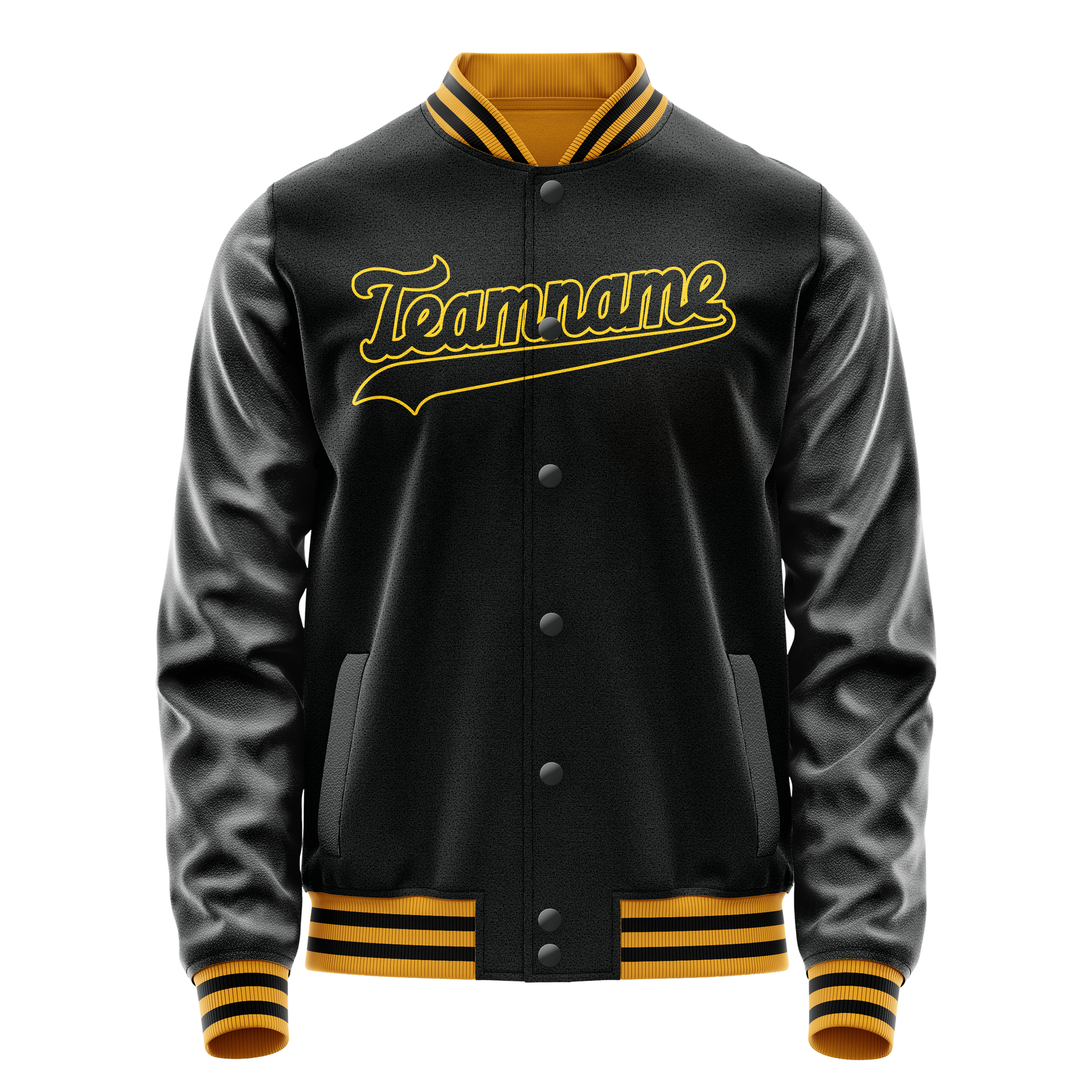 Custom Black Gold Solid Color Varsity Letterman Jacket JA02240617XF025