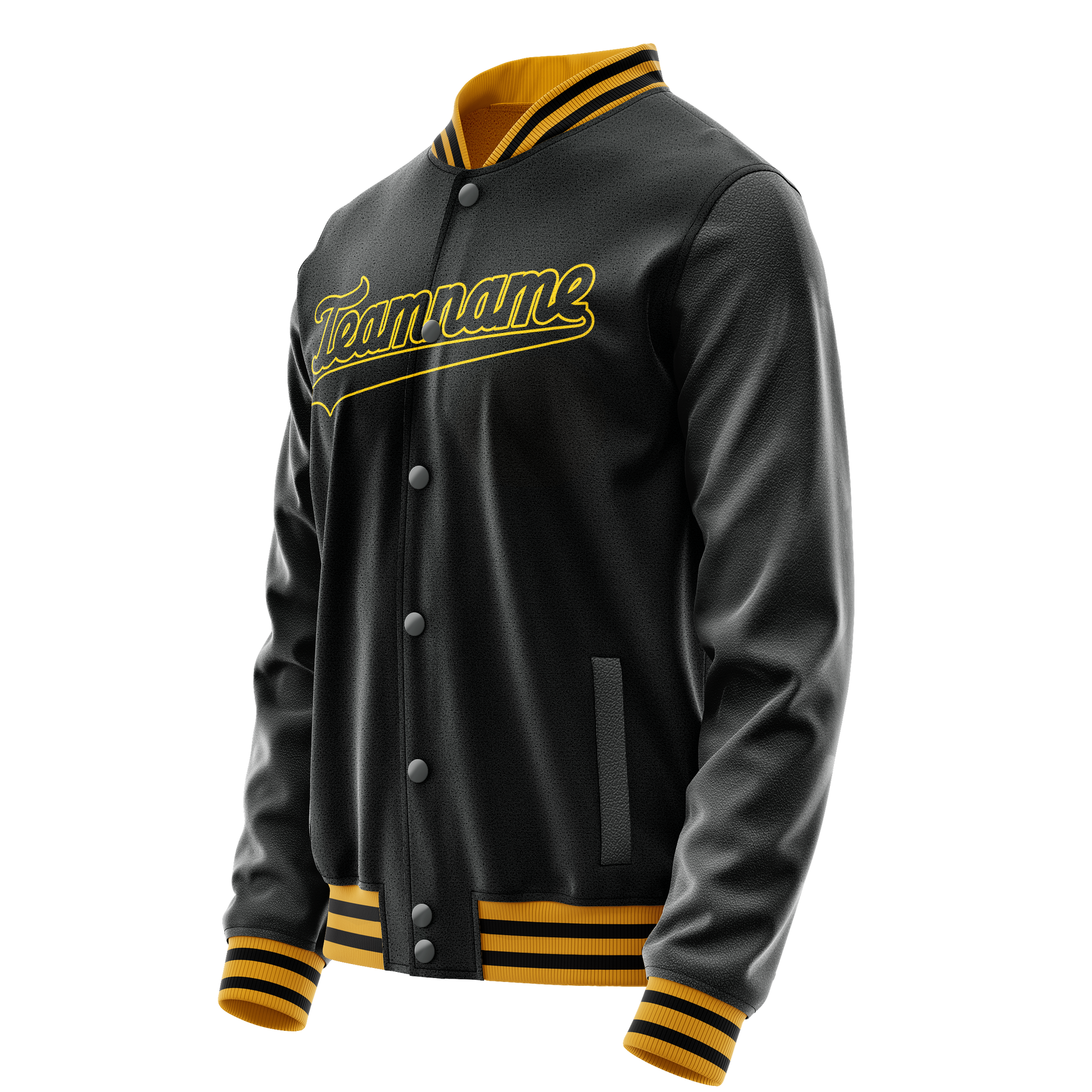 Custom Black Gold Solid Color Varsity Letterman Jacket JA02240617XF025