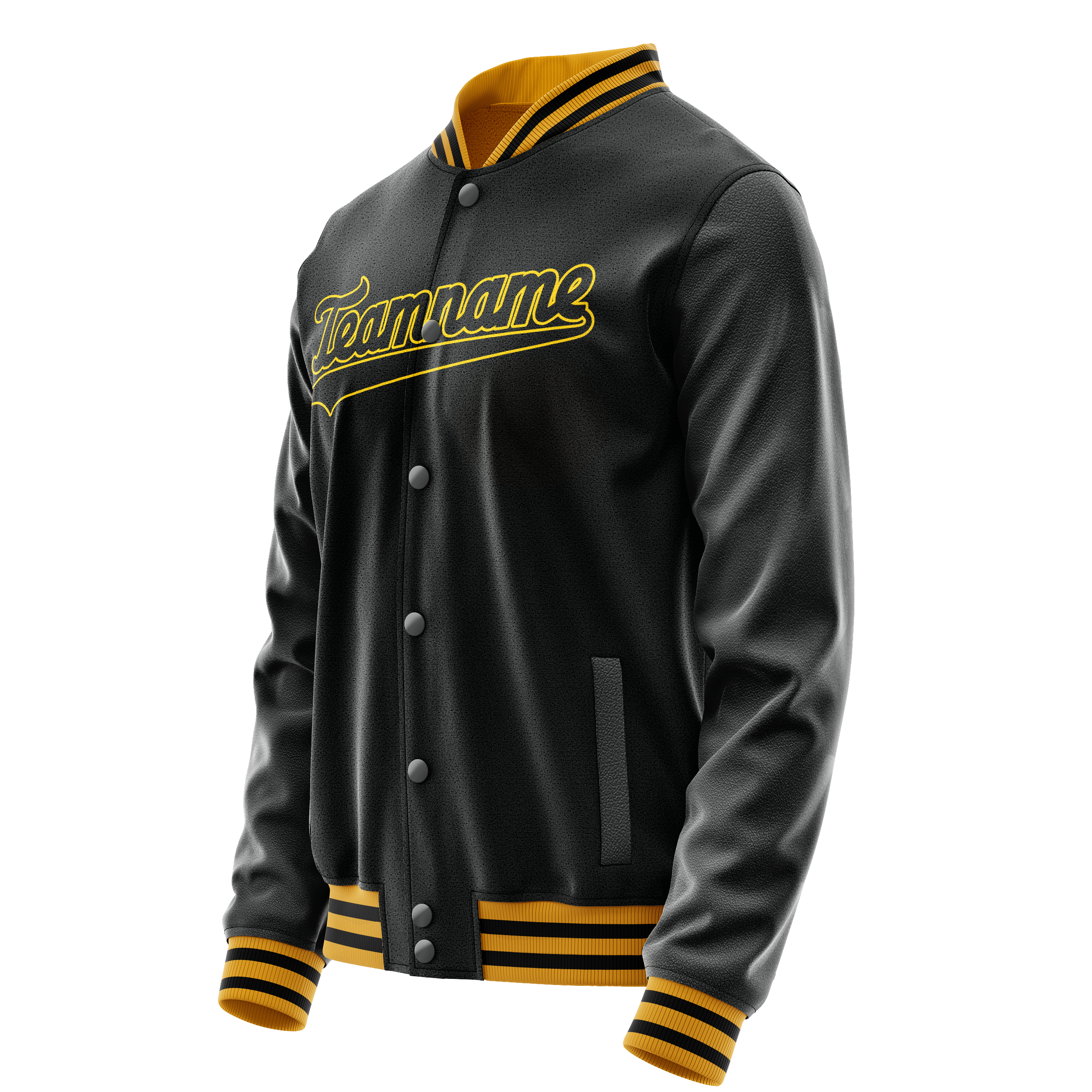 Custom Black Gold Solid Color Varsity Letterman Jacket JA02240617XF025