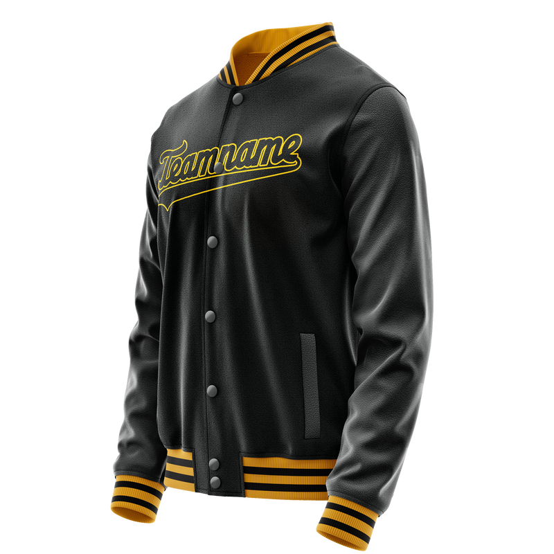 Custom Black Gold Solid Color Varsity Letterman Jacket JA02240617XF025