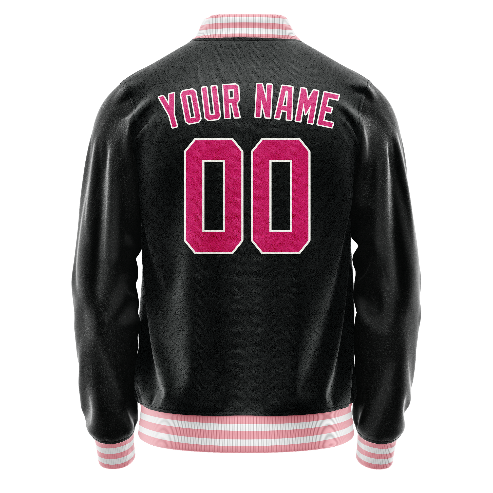 Custom Black Pink Solid Color Varsity Letterman Jacket JA02240617XF014