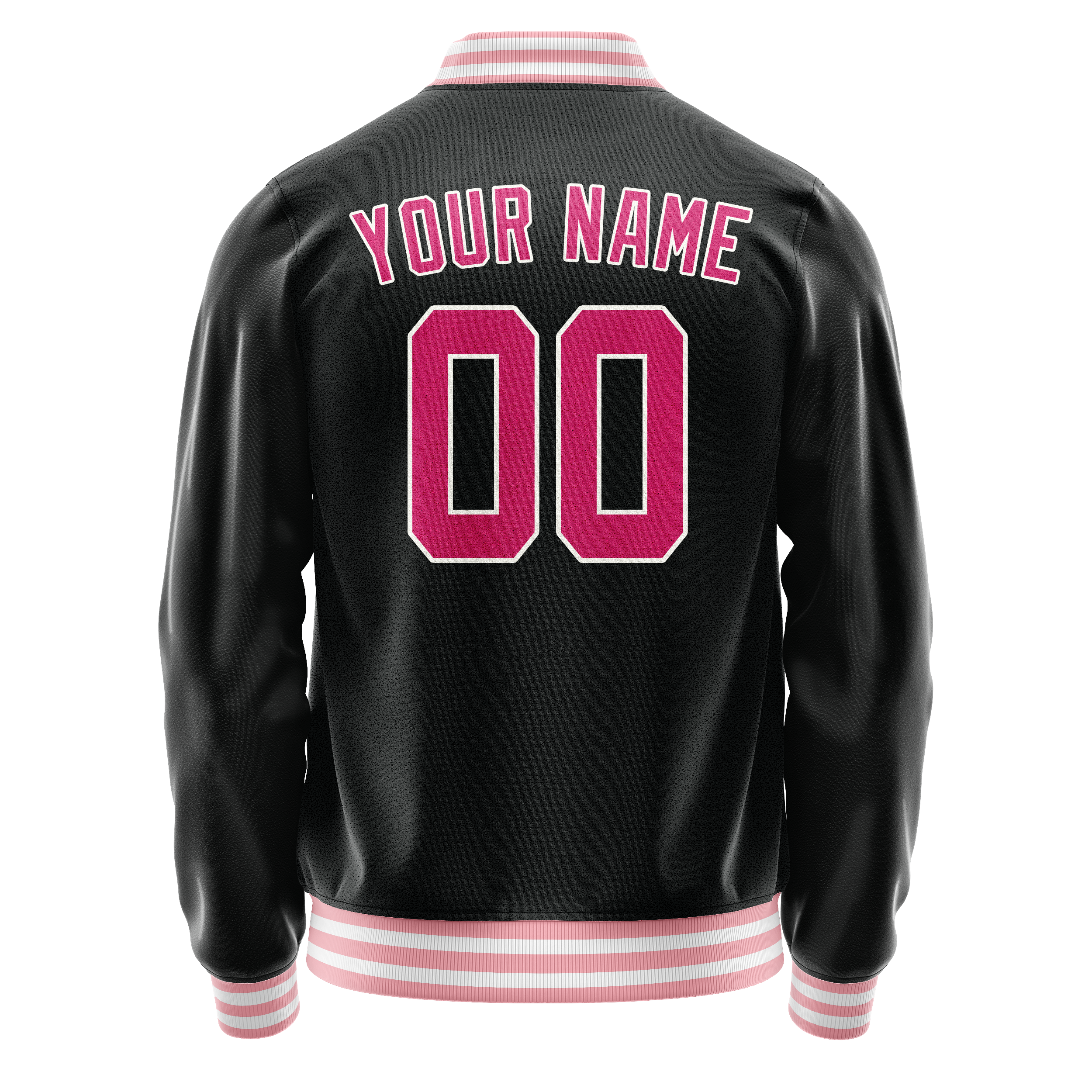 Custom Black Pink Solid Color Varsity Letterman Jacket JA02240617XF014