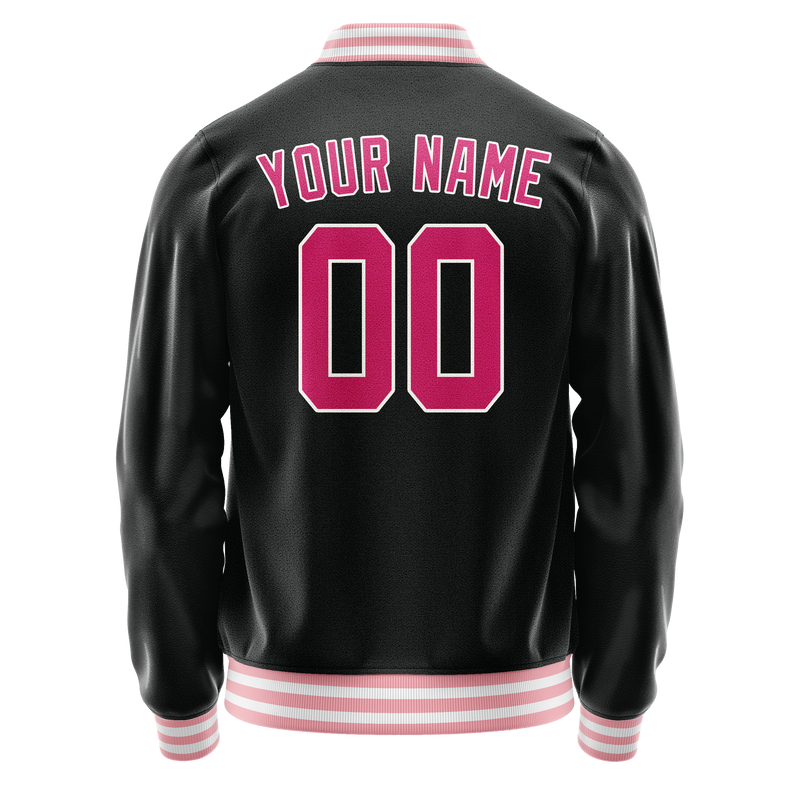 Custom Black Pink Solid Color Varsity Letterman Jacket JA02240617XF014
