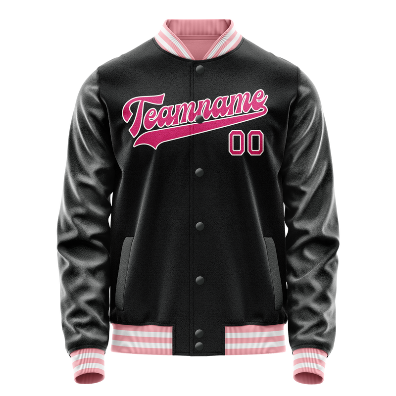 Custom Black Pink Solid Color Varsity Letterman Jacket JA02240617XF014