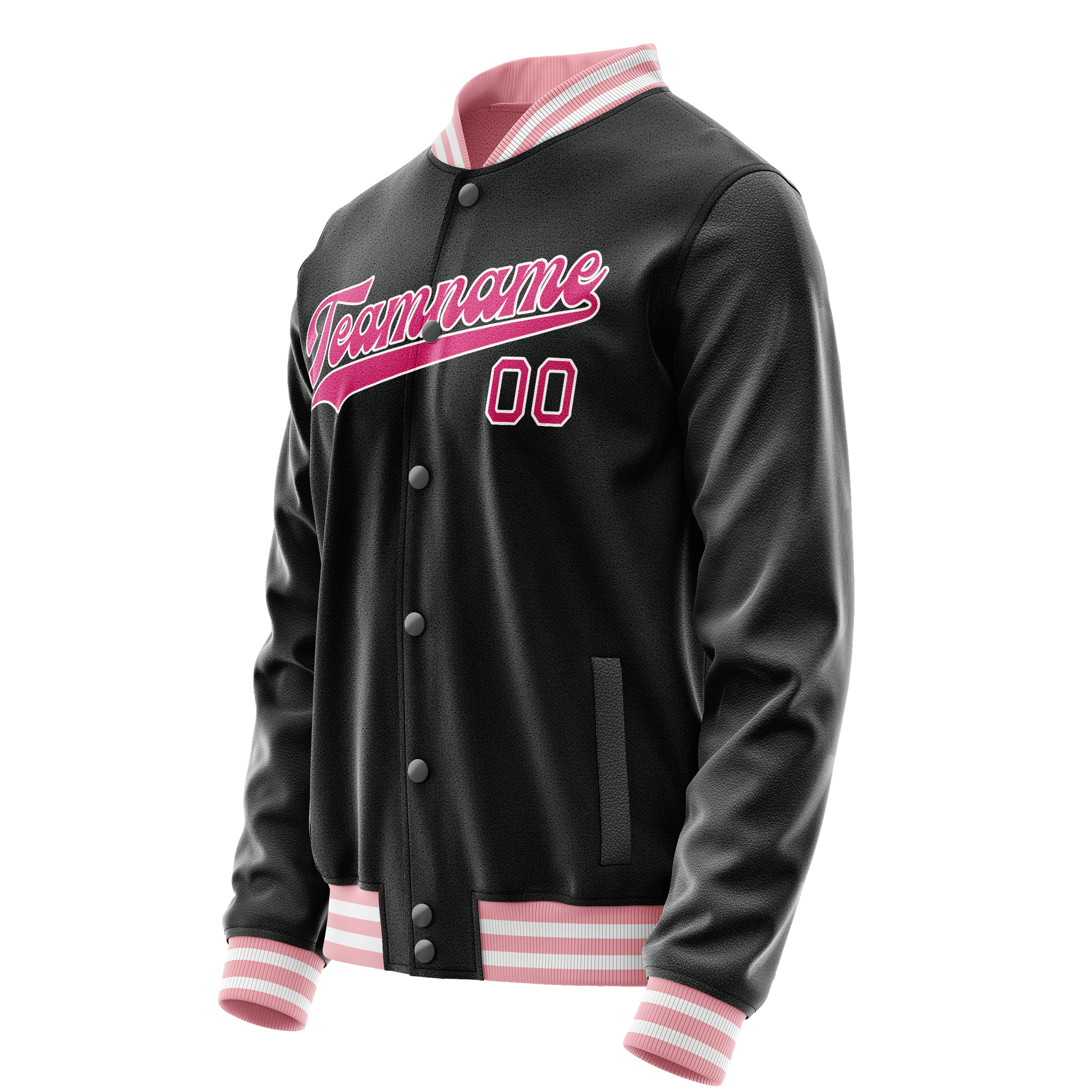 Custom Black Pink Solid Color Varsity Letterman Jacket JA02240617XF014