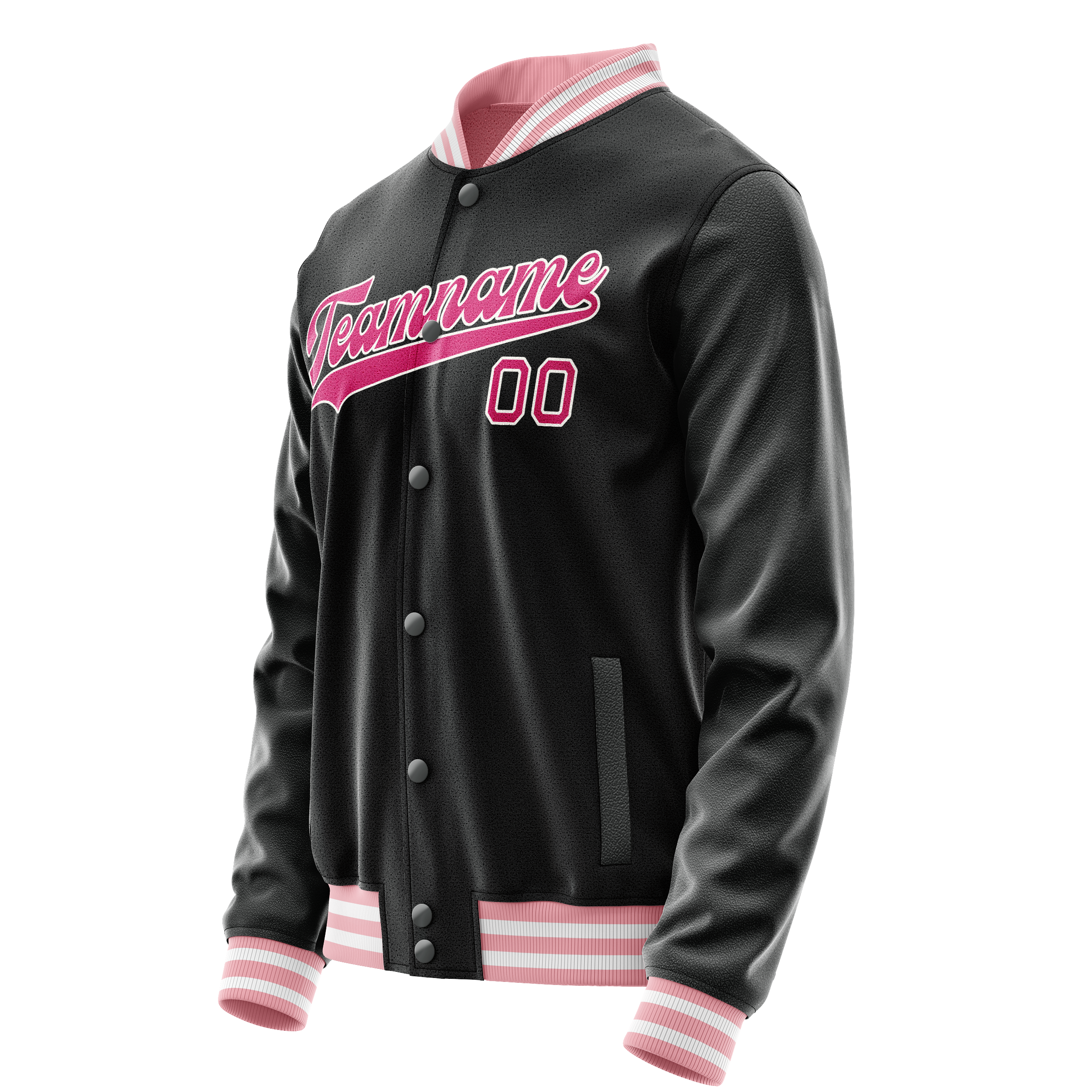 Custom Black Pink Solid Color Varsity Letterman Jacket JA02240617XF014