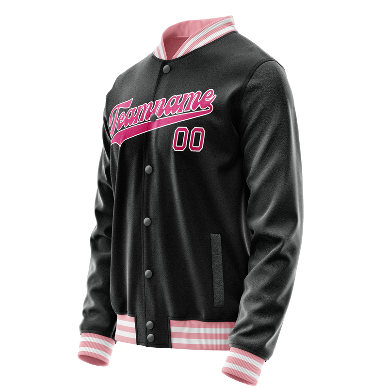 Custom Black Pink Solid Color Varsity Letterman Jacket JA02240617XF014