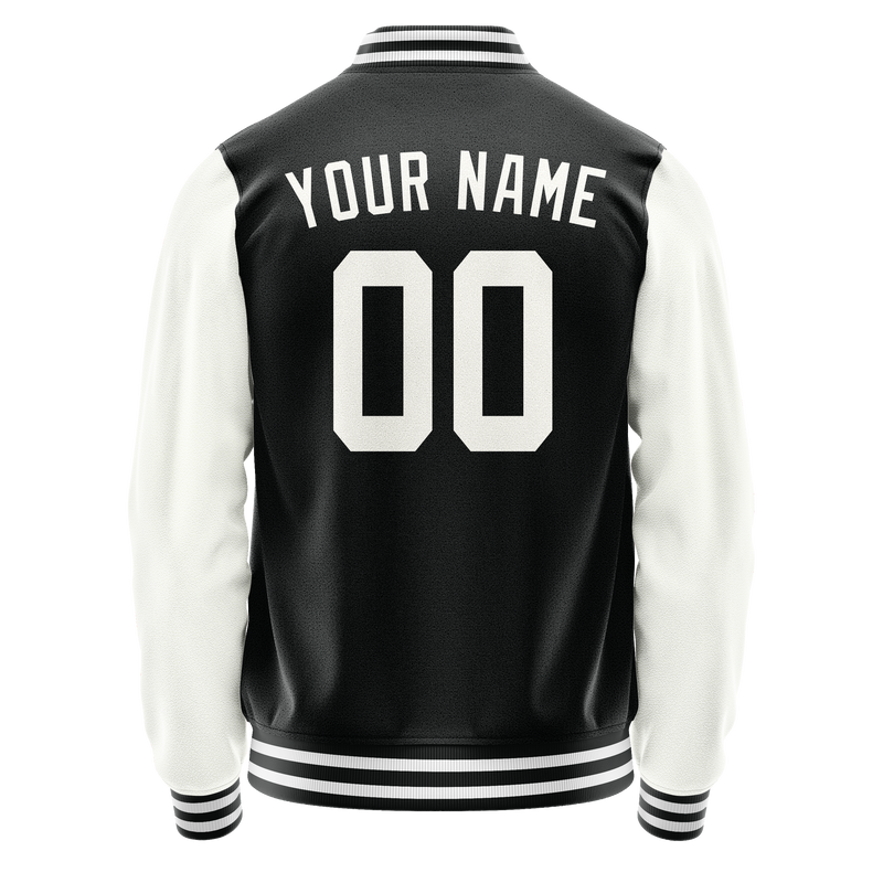 Custom Black White Solid Color Varsity Letterman Jacket JA02240617XF005