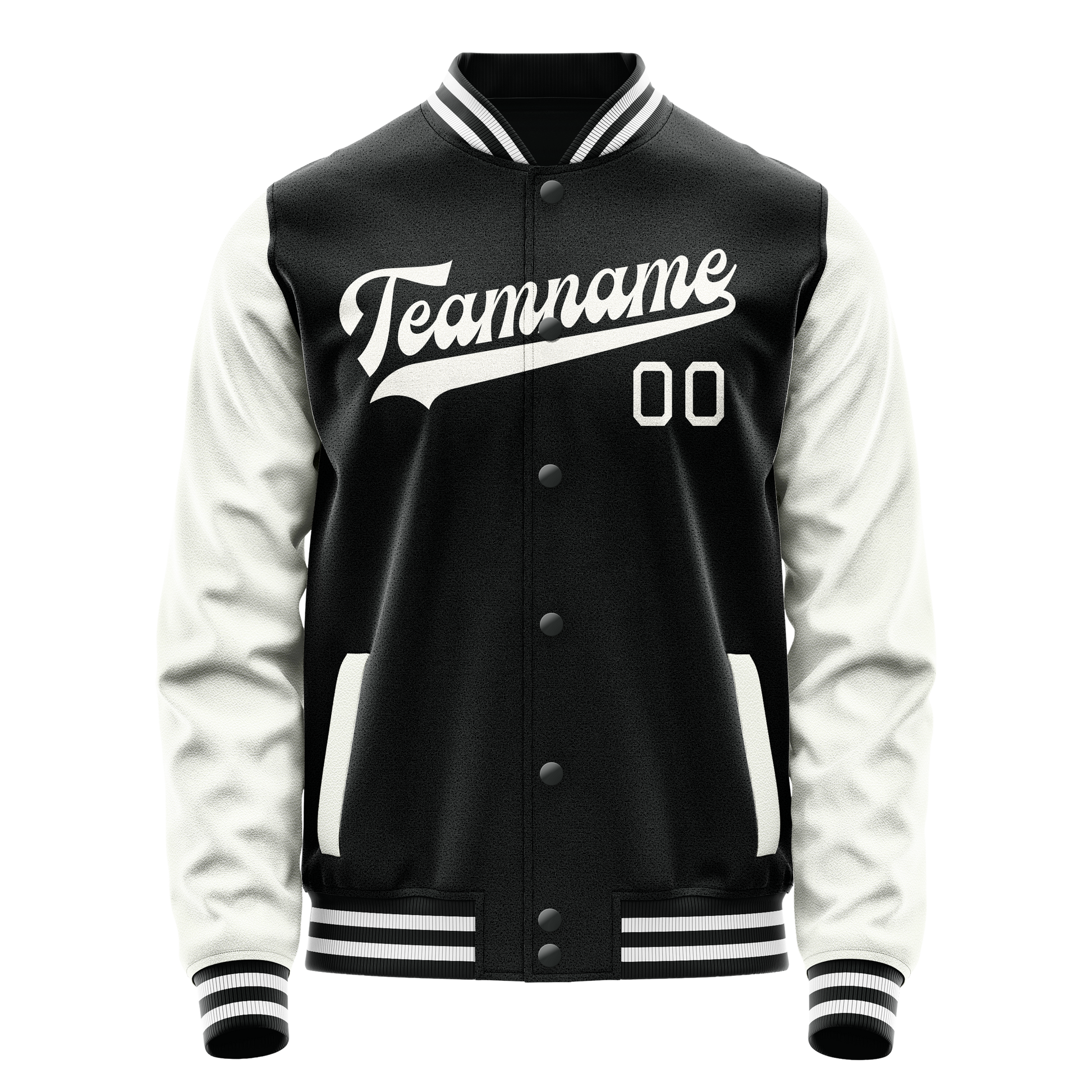Custom Black White Solid Color Varsity Letterman Jacket JA02240617XF005