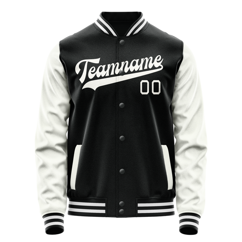 Custom Black White Solid Color Varsity Letterman Jacket JA02240617XF005