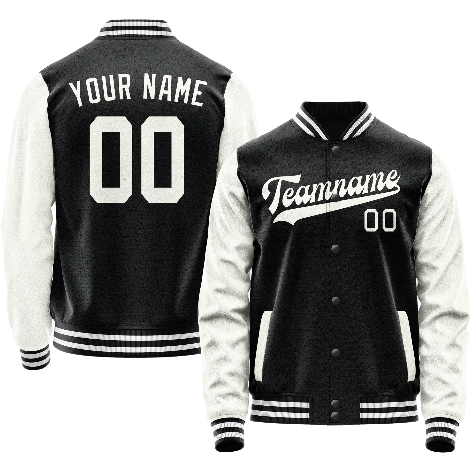 Custom Black White Solid Color Varsity Letterman Jacket JA02240617XF005
