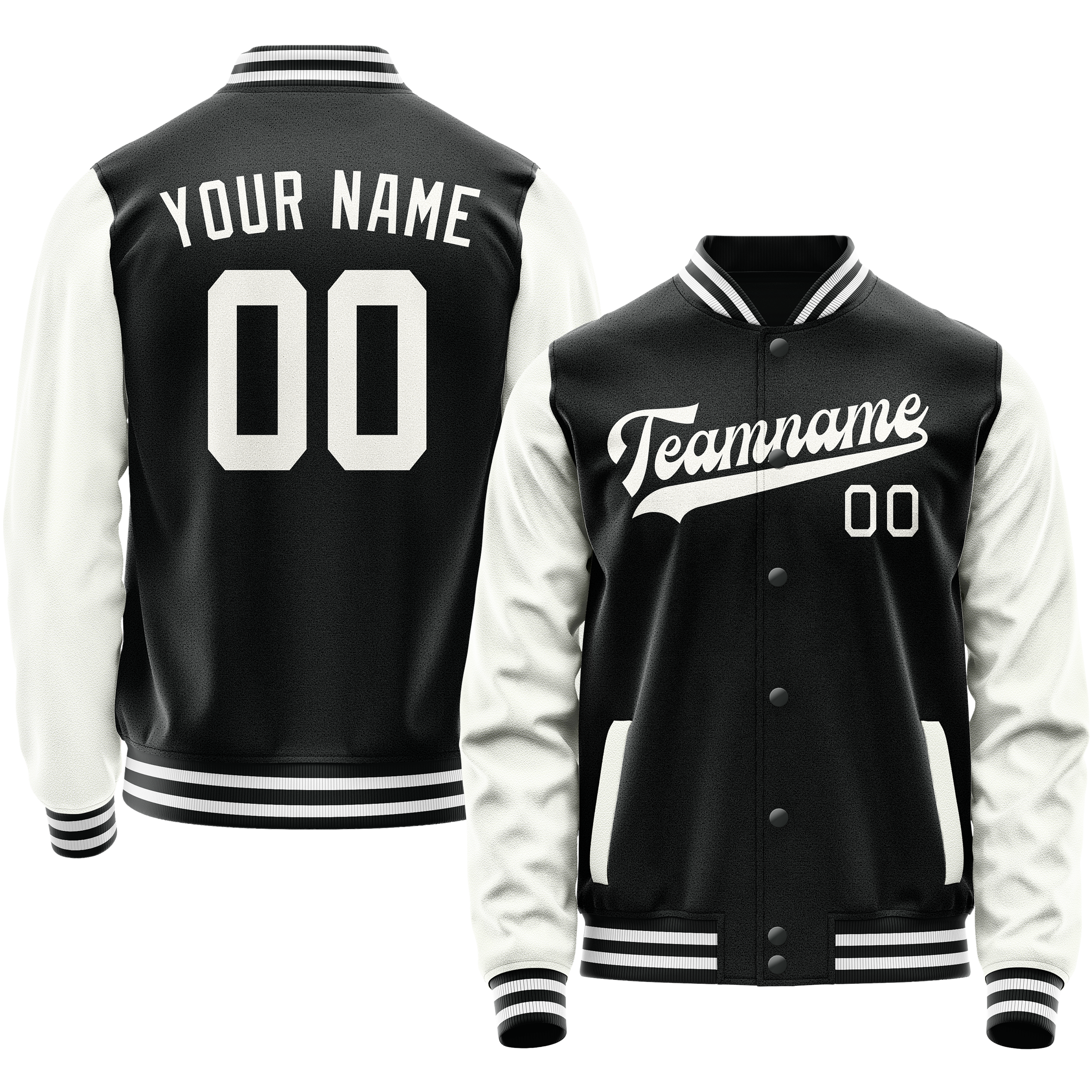 Custom Black White Solid Color Varsity Letterman Jacket JA02240617XF005