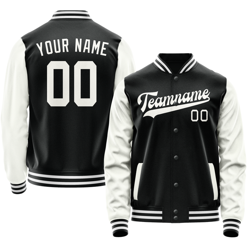 Custom Black White Solid Color Varsity Letterman Jacket JA02240617XF005