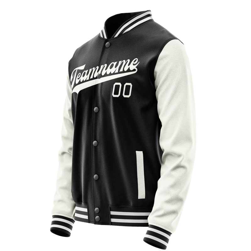 Custom Black White Solid Color Varsity Letterman Jacket JA02240617XF005