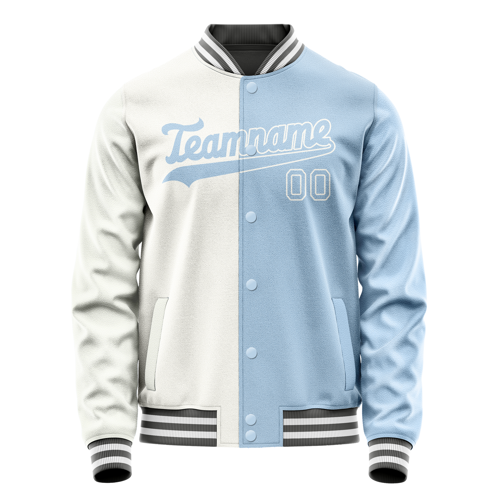 Custom White Light-Blue Split Varsity Letterman Jacket JA02240617LH454