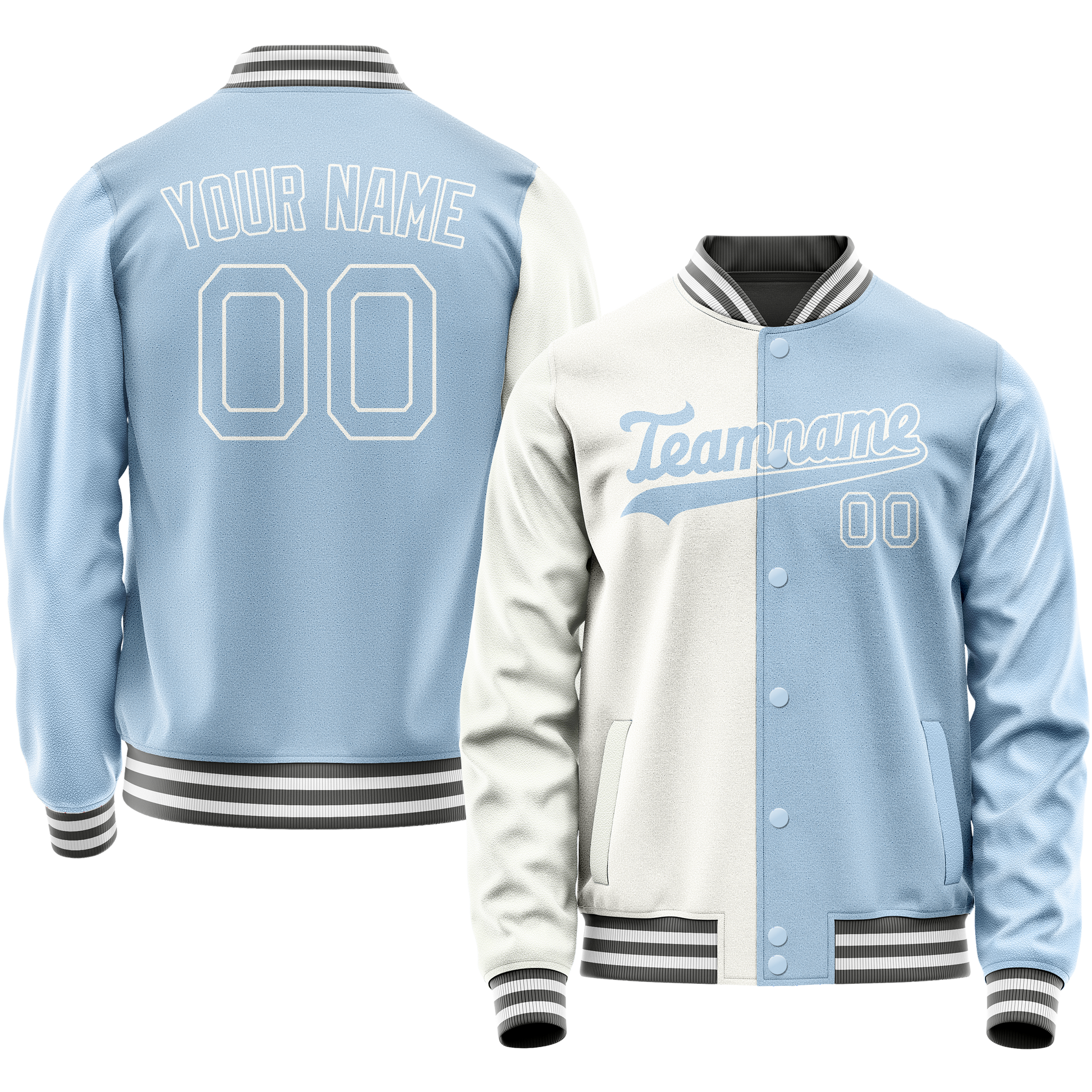 Custom White Light-Blue Split Varsity Letterman Jacket JA02240617LH454
